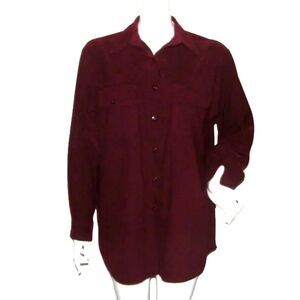 BILL BLASS Microsuede Shirt, L,Vintage,Burgundy/Maroon,Oversized,Pockets Shacket